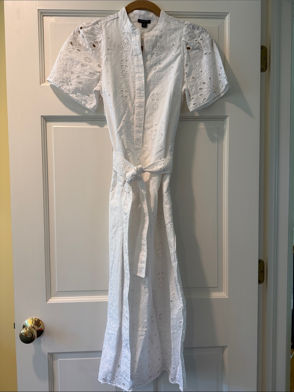 Ann Taylor White Eyelet Maxi Dress with Tie Waist